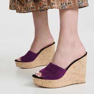 FOWT Purple Suede High Wedges Heel Slide Sandal Open Toe Platform Slippers